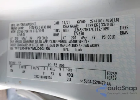 2021 Ford Ranger Xlt from USA, damaged, VIN 1FTER4FH7MLD93158